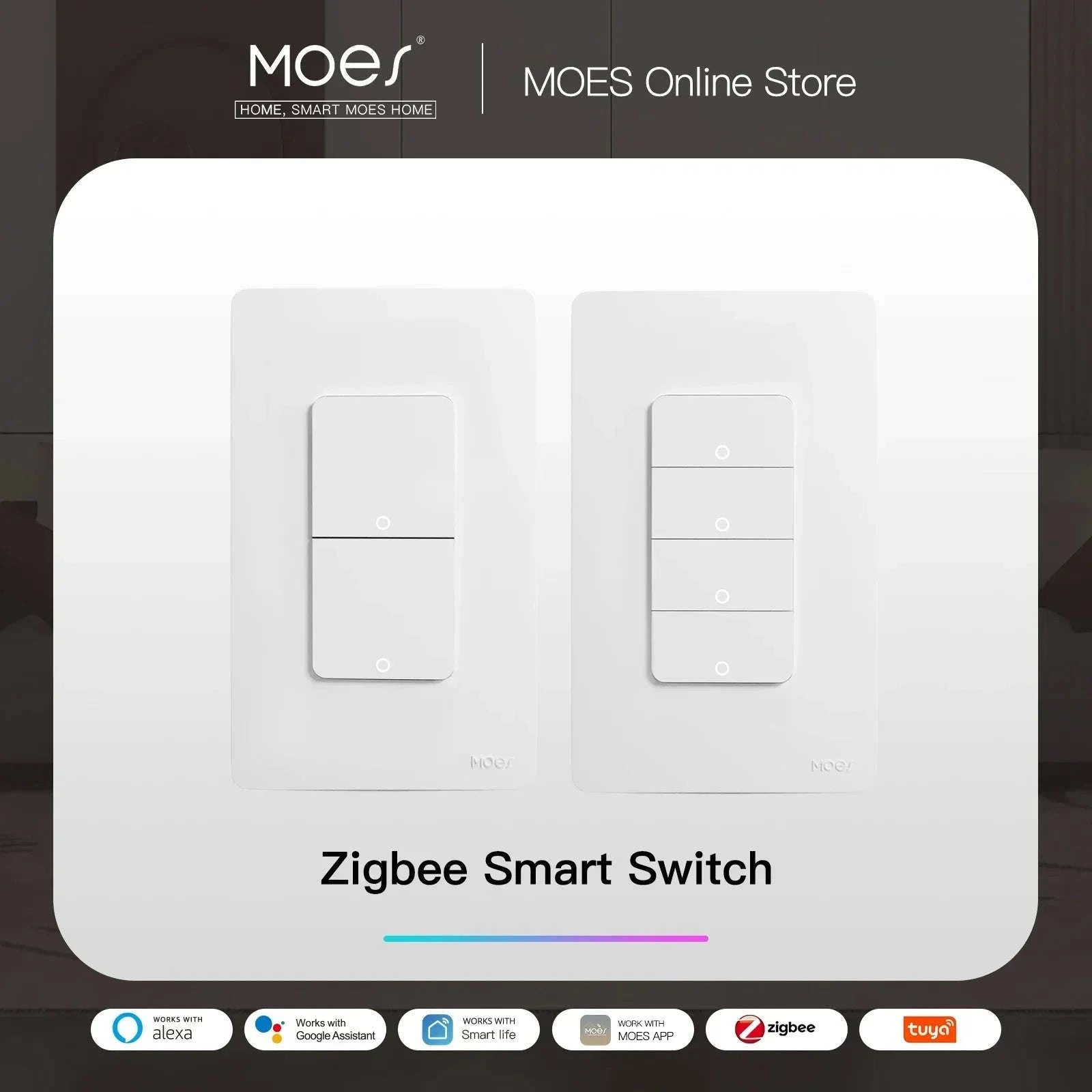 MOES Tuya ZigBee Smart Light Switch – US Push Button Wall Switch-Zigbee 2 gang / United States