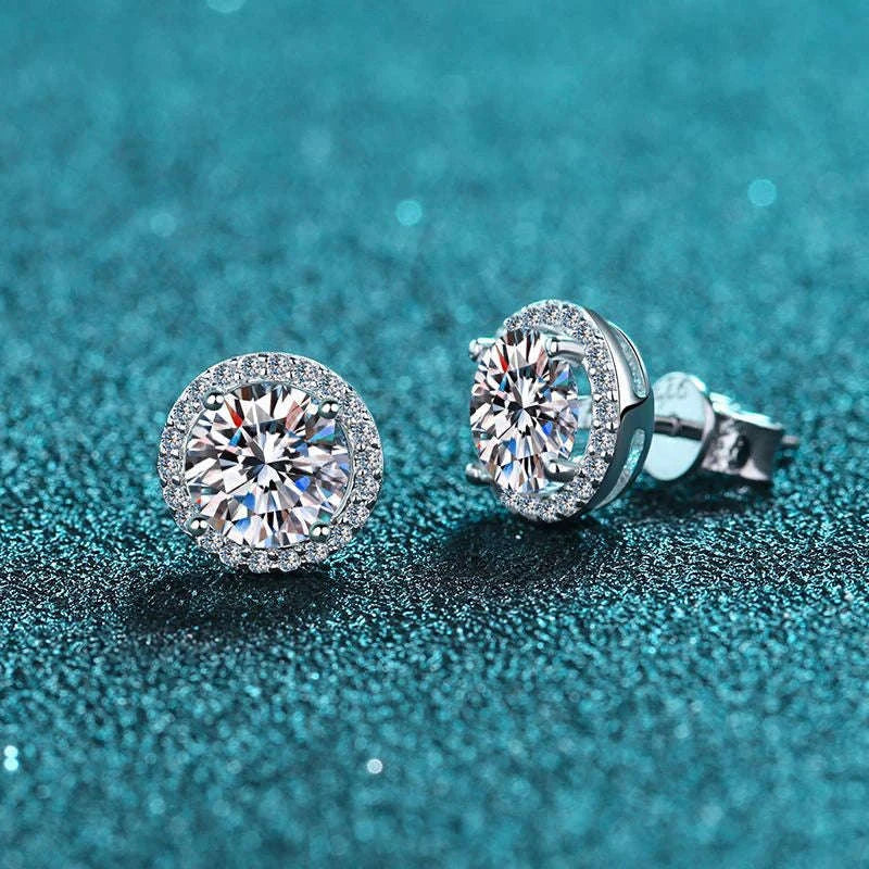 Moissanite Stud Earrings in Sterling Silver White Gold Finish-0.5CT and 0.5CT