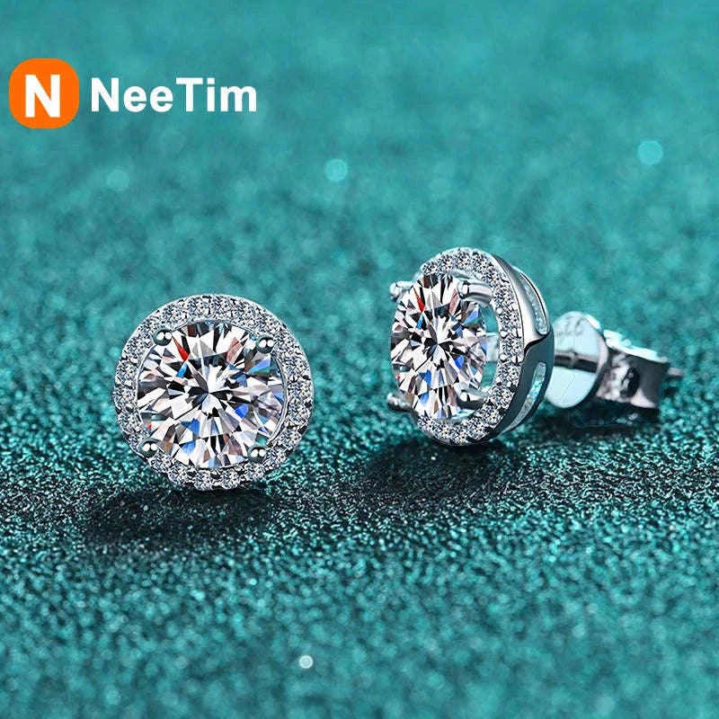 Moissanite Stud Earrings in Sterling Silver White Gold Finish-0.5CT and 0.5CT