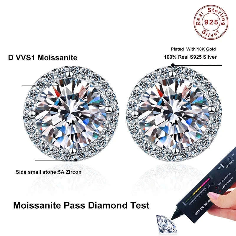 Moissanite Stud Earrings in Sterling Silver White Gold Finish-0.5CT and 0.5CT