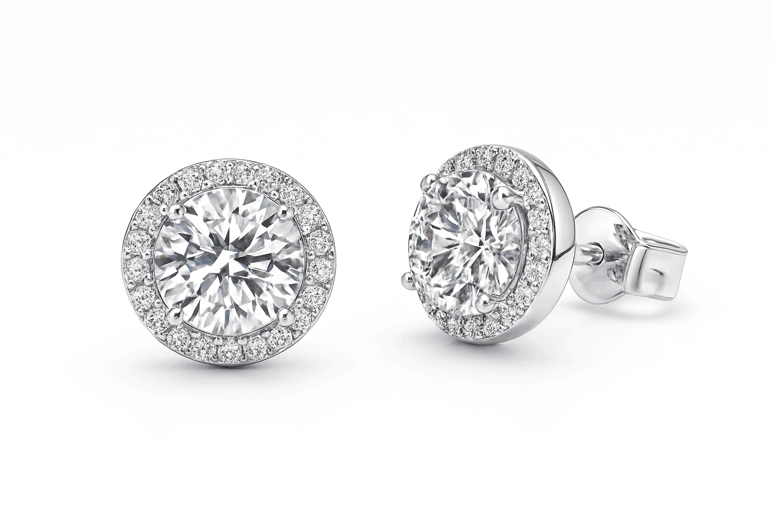 Moissanite Stud Earrings in Sterling Silver White Gold Finish-0.5CT and 0.5CT