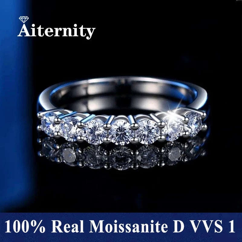 Moissanite Wedding Band Ring in 925 Sterling Silver for Women-With Box / 1.5mm Moissanite / 8