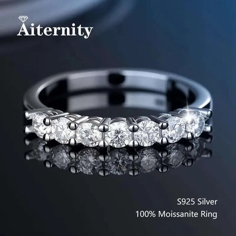 Moissanite Wedding Band Ring in 925 Sterling Silver for Women-With Box / 1.5mm Moissanite / 8