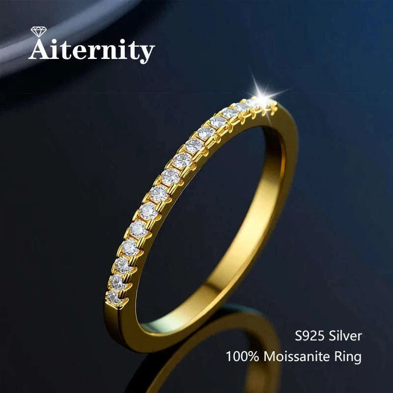 Moissanite Wedding Band Ring in 925 Sterling Silver for Women-With Box / 1.5mm Moissanite / 8