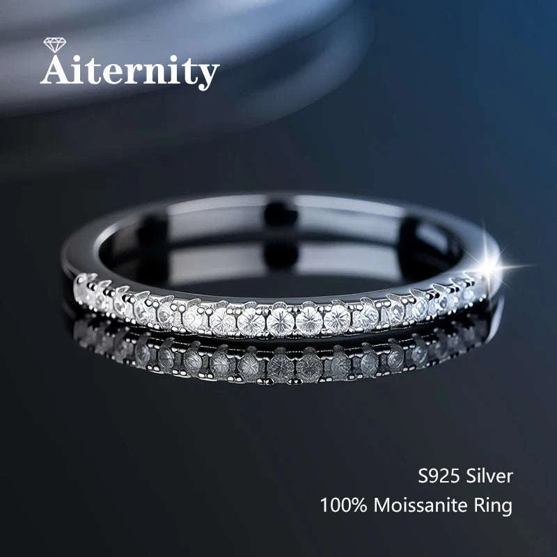 Moissanite Wedding Band Ring in 925 Sterling Silver for Women-With Box / 1.5mm Moissanite / 8