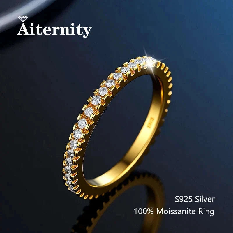Moissanite Wedding Band Ring in 925 Sterling Silver for Women-With Box / 1.5mm Moissanite / 8