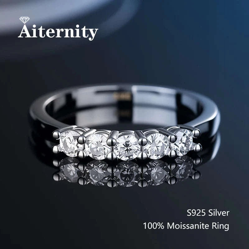 Moissanite Wedding Band Ring in 925 Sterling Silver for Women-With Box / 1.5mm Moissanite / 8