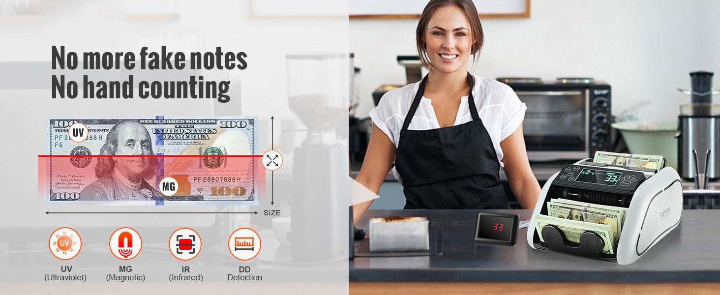 Money Counter Machine 1000 Bills/Min with UV MG IR Detection-Gray / United States