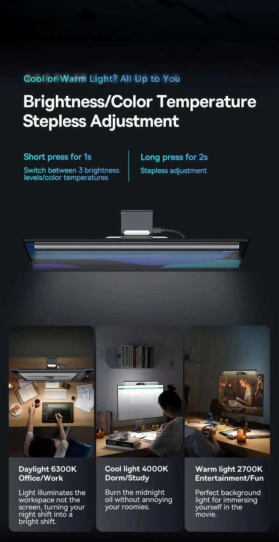 Monitor Light Bar with Adjustable Brightness & Anti-Glare LED-i-wok 2 Youth