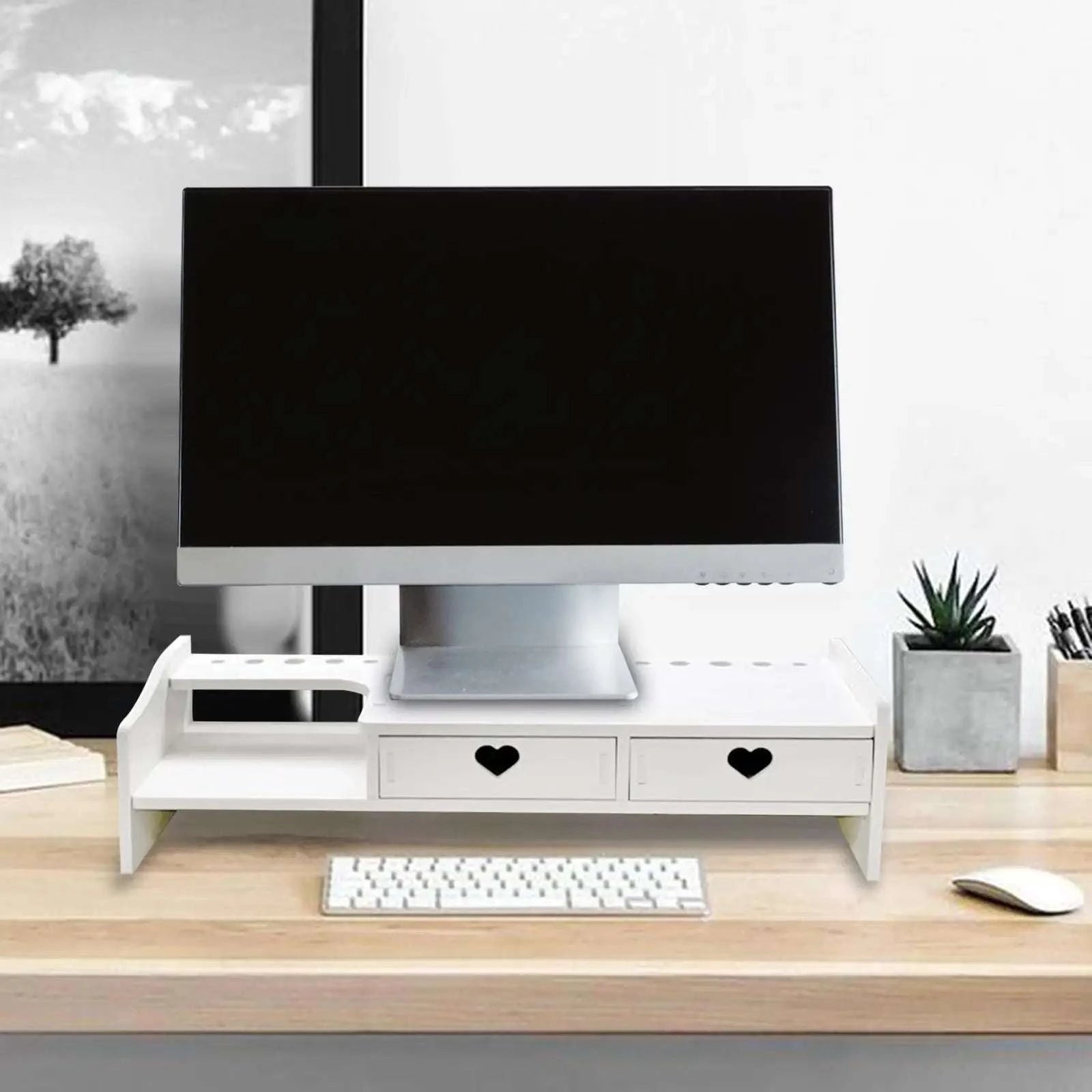 Monitor Stand Riser with Drawer Storage for Desk Organization-1 Pink Drawer