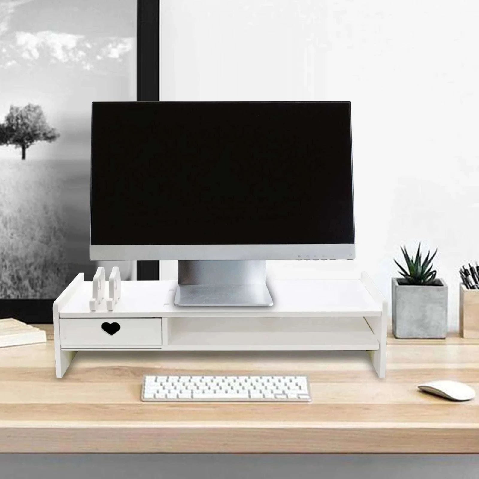 Monitor Stand Riser with Drawer Storage for Desk Organization-1 Pink Drawer