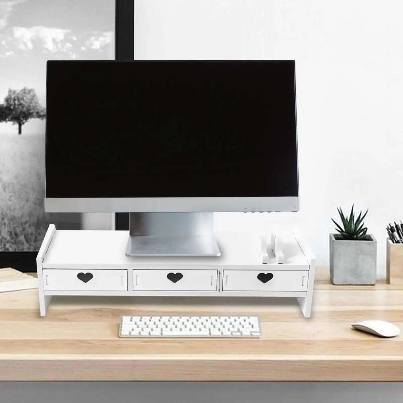 Monitor Stand Riser with Drawer Storage for Desk Organization-1 Pink Drawer