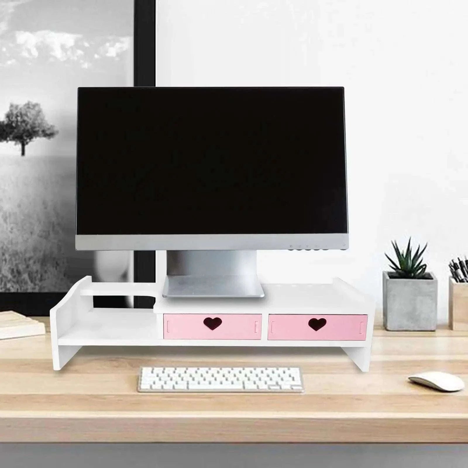 Monitor Stand Riser with Drawer Storage for Desk Organization-1 Pink Drawer