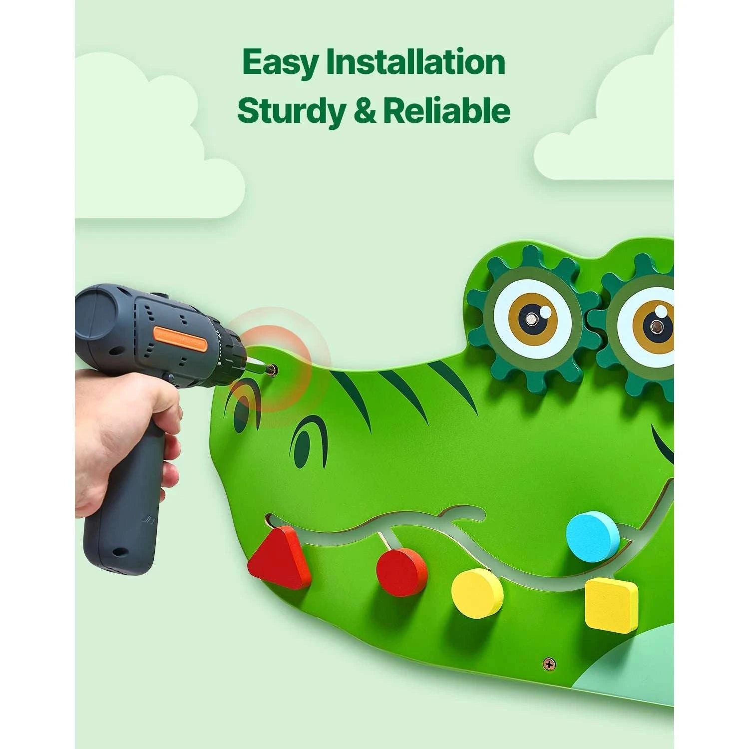 Montessori Activity Wall Panel with 9 Games Crocodile Busy Board-Crocodile / United States