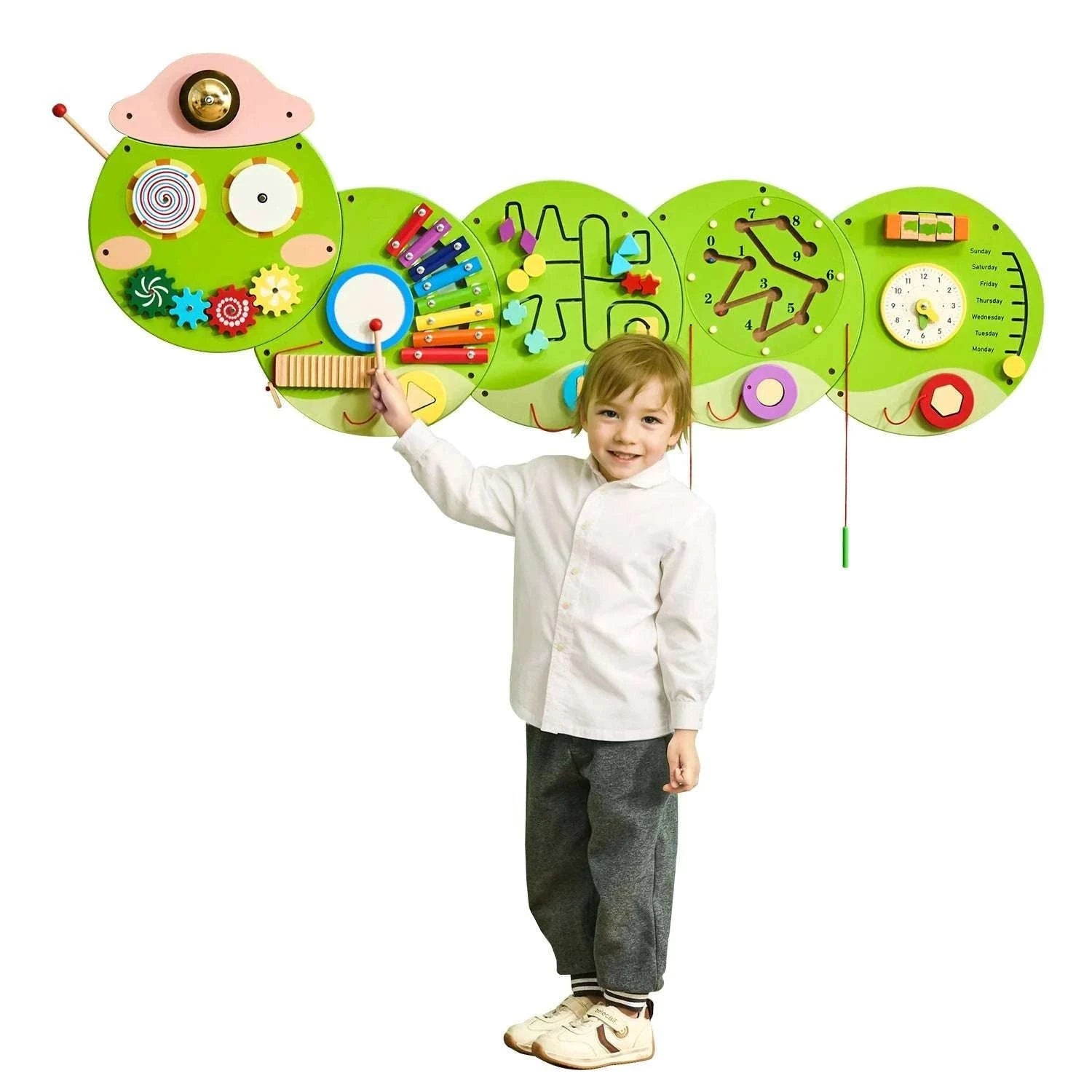 Montessori Wall Busy Board for Kids – 12 Activity Sensory Panel-Caterpillar / United States