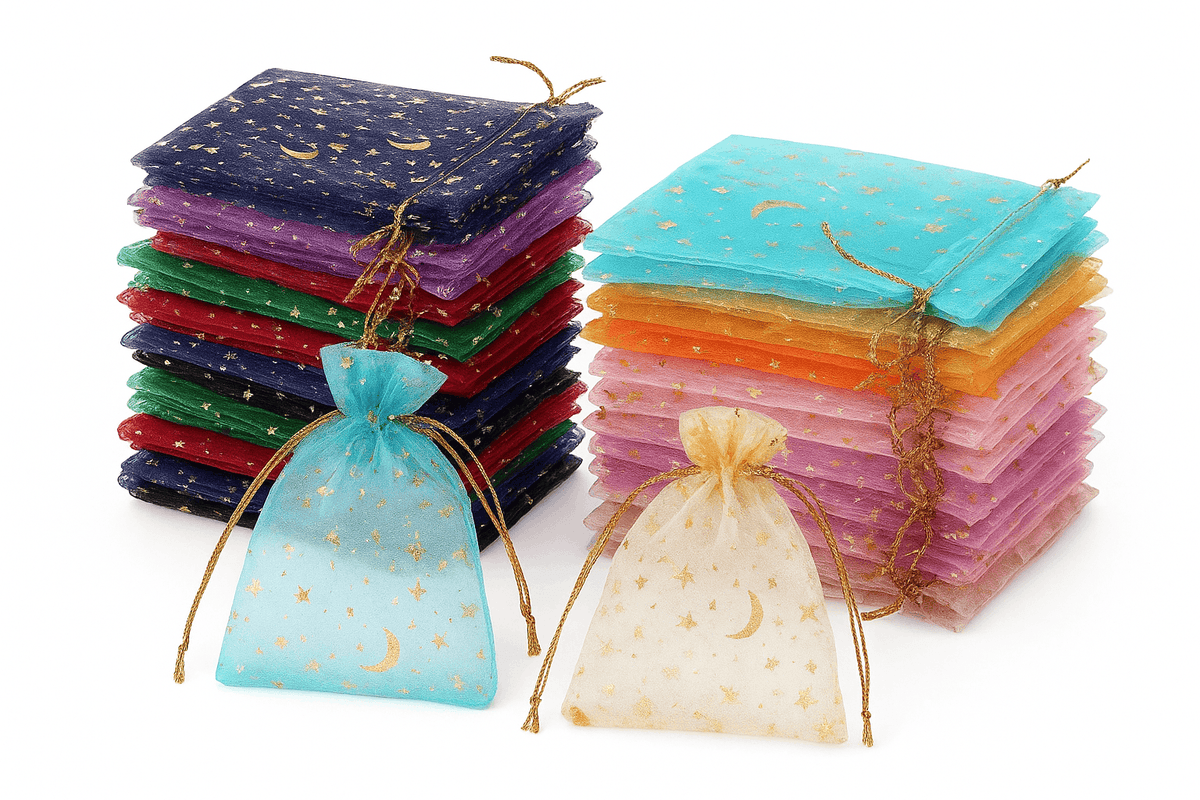 Moon Stars Organza Drawstring Gift Bags, 50-Pack-Multicolor-50PCS / 9x12cm-3.5x4.7in