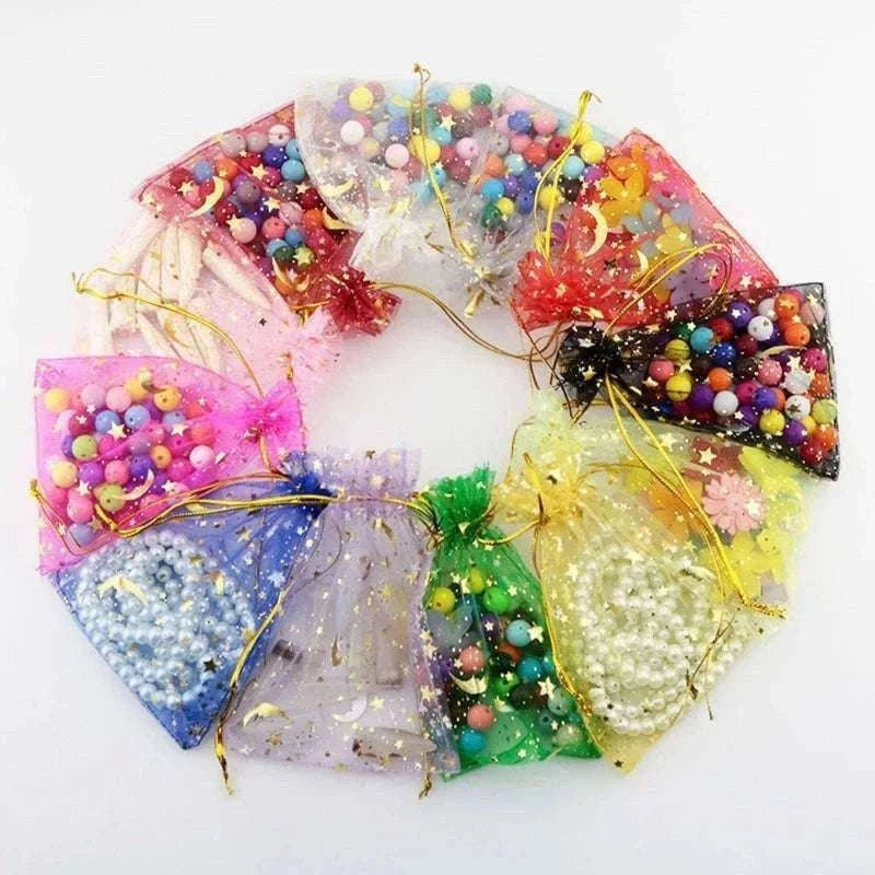 Moon Stars Organza Drawstring Gift Bags, 50-Pack-Multicolor-50PCS / 9x12cm-3.5x4.7in