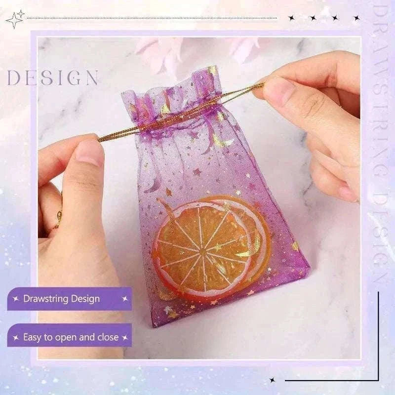 Moon Stars Organza Drawstring Gift Bags, 50-Pack-Multicolor-50PCS / 9x12cm-3.5x4.7in