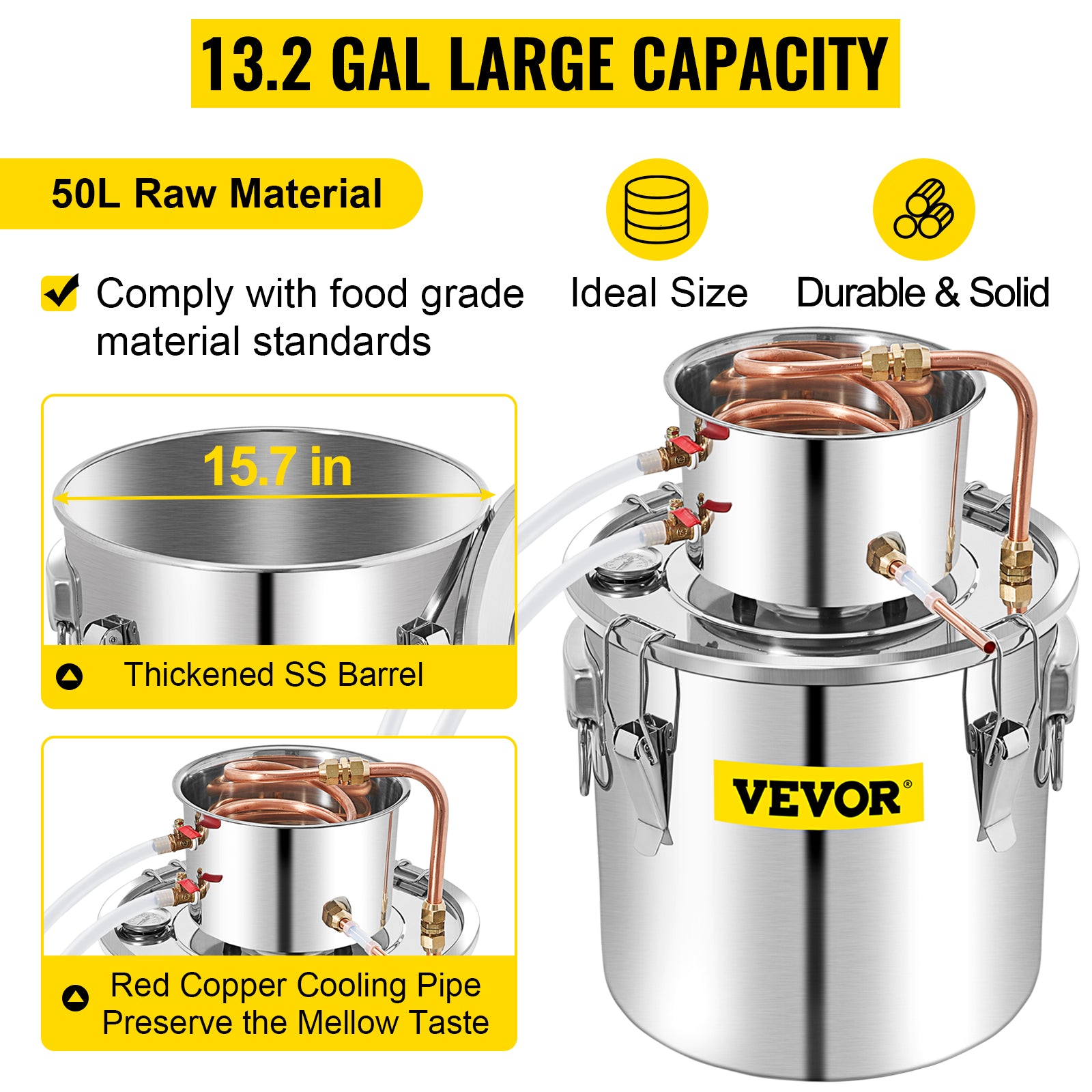 50L Alcohol Distiller Kit with Water Pump & Copper Coil
