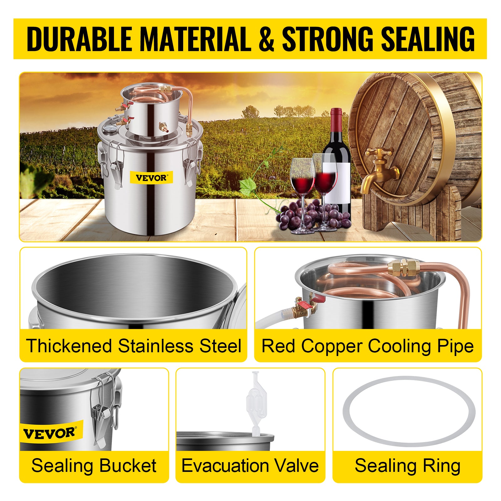SucceBuy machine distillatrice d’alcool 20L-70L, équipement de brassage de bière, kit d’appareils DIY pour vin, moonshine, distributeur, appareil domestique