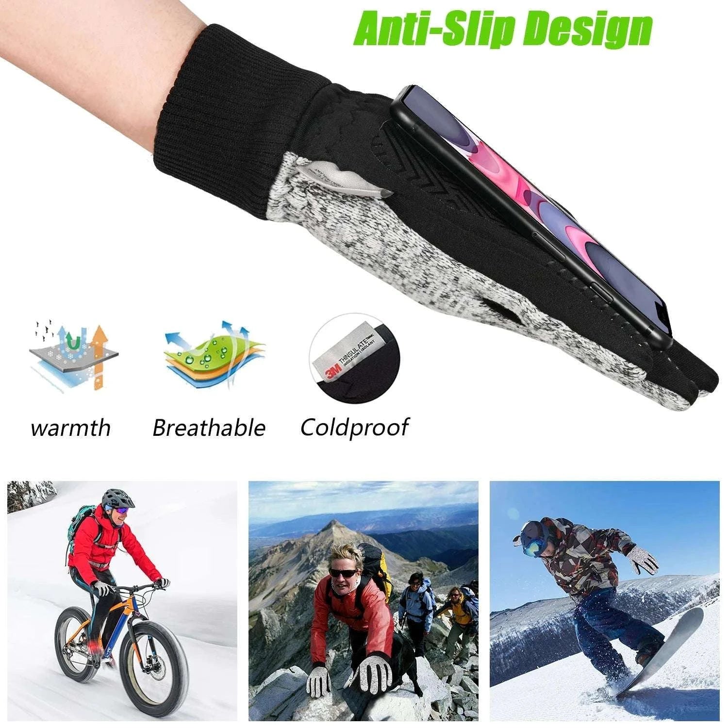 MOREOK Winter Warm Gloves with Touchscreen Grip-Black / L