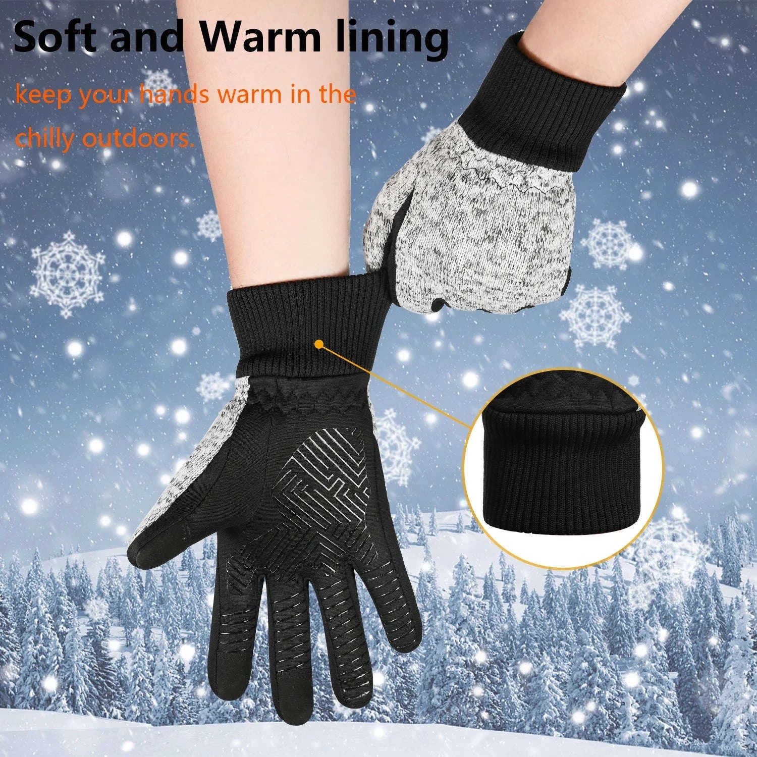 MOREOK Winter Warm Gloves with Touchscreen Grip-Black / L