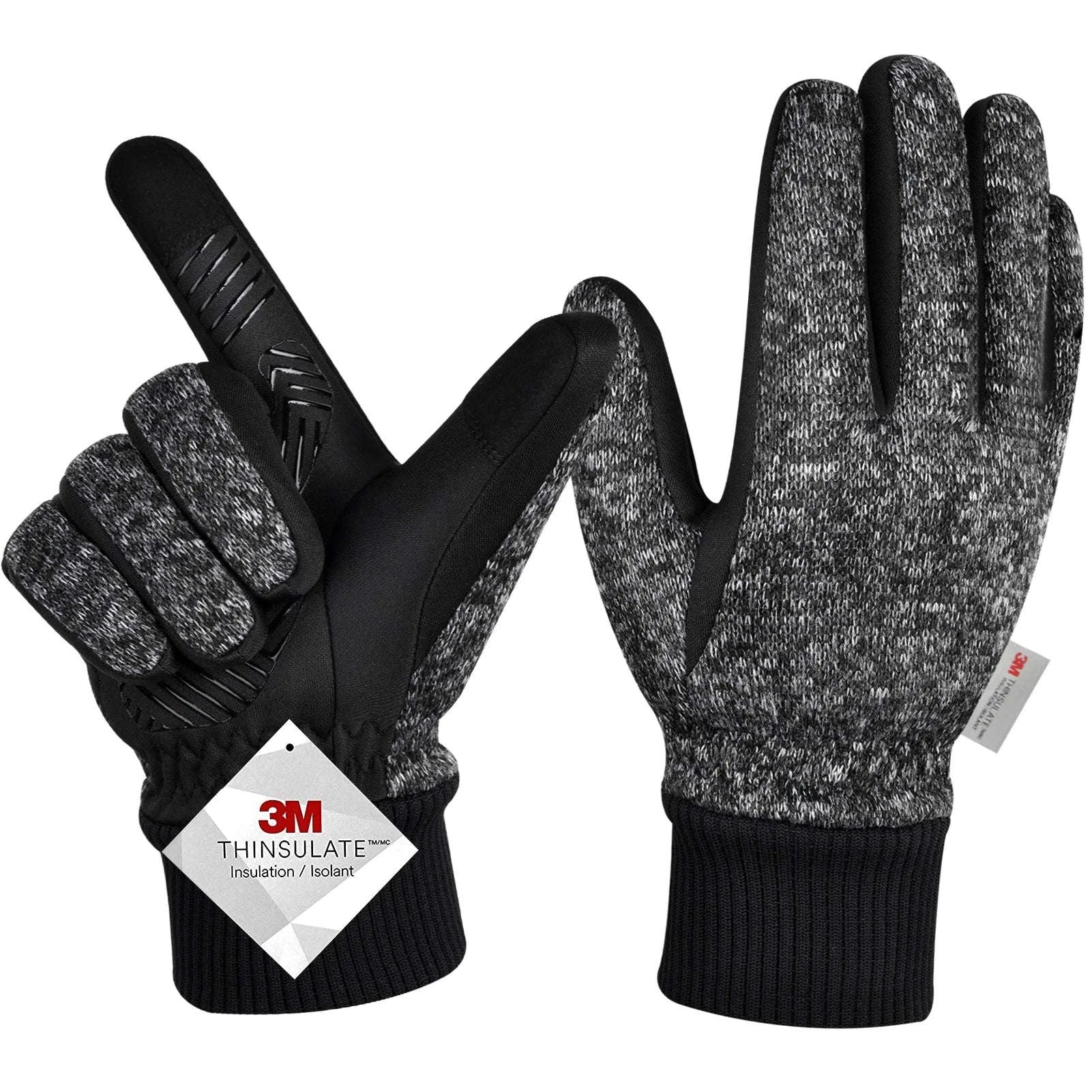 MOREOK Winter Warm Gloves with Touchscreen Grip-Black / L