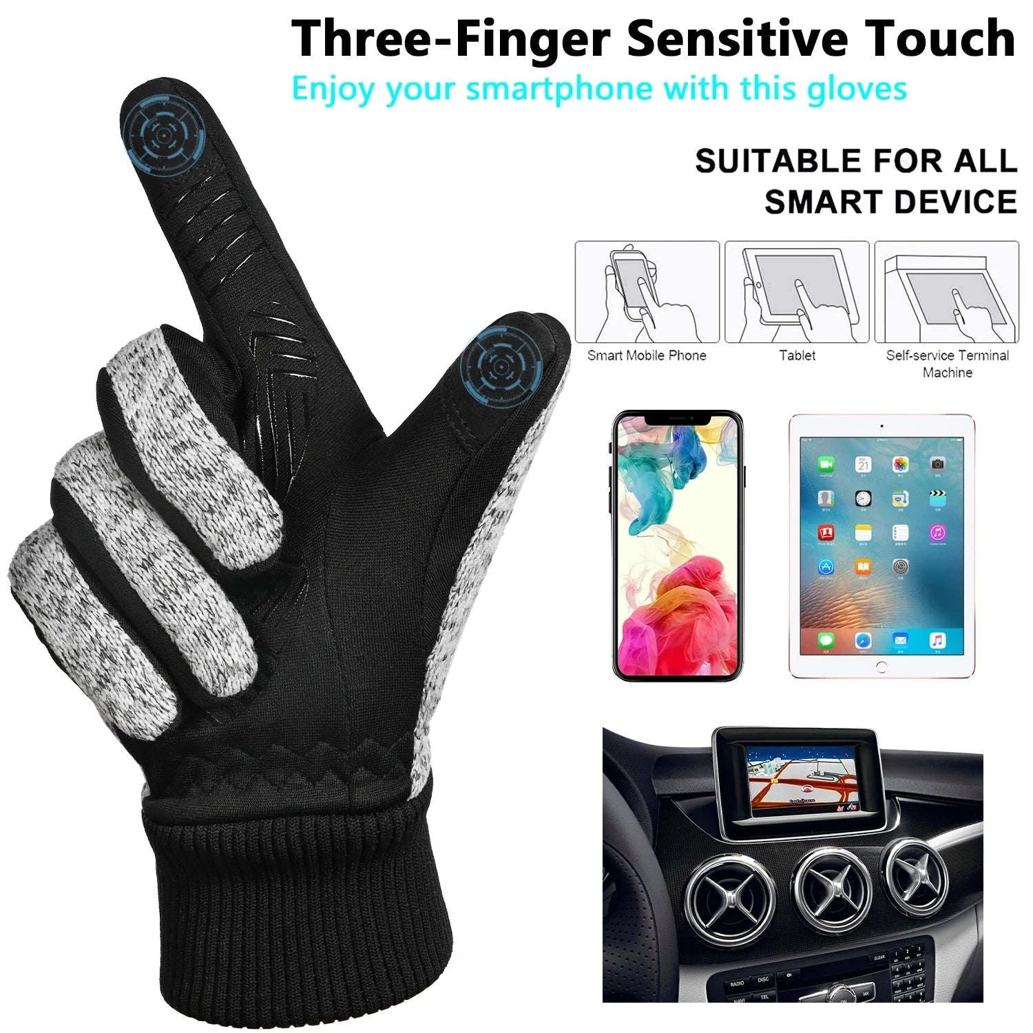 MOREOK Winter Warm Gloves with Touchscreen Grip-Black / L