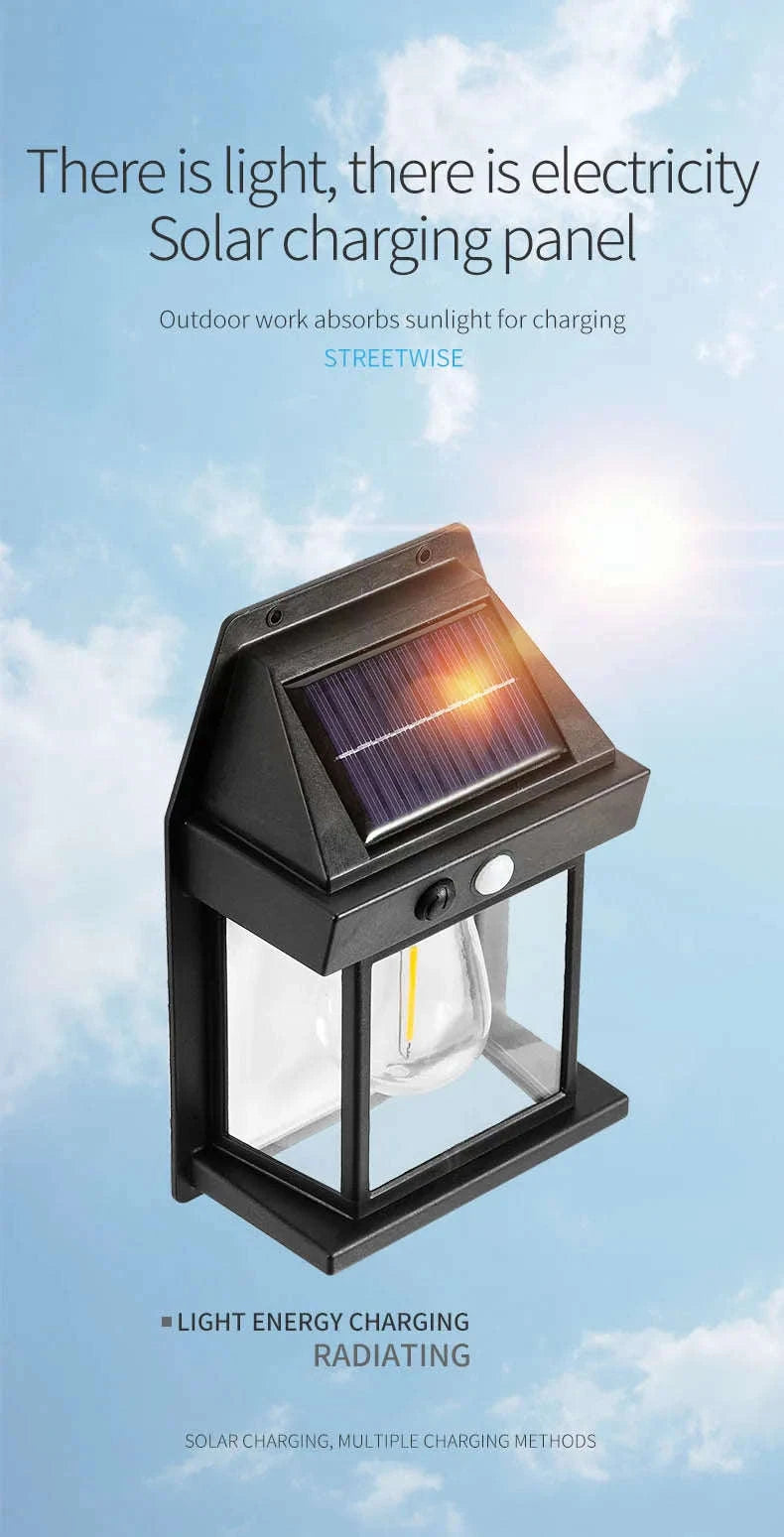 Motion Sensor Solar Tungsten Night Lamp for Outdoor Spaces-DK888(Black)