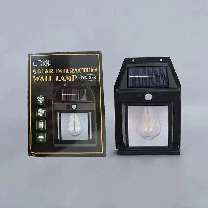 Motion Sensor Solar Tungsten Night Lamp for Outdoor Spaces-DK888(Black)