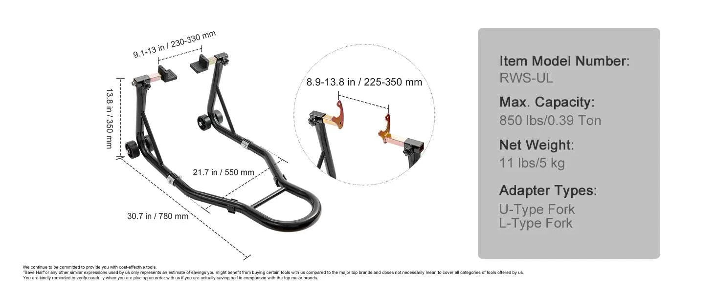 Motorcycle Front & Rear Stand Lift 850lb Heavy Duty Combo-Rear Wheel / GERMANY