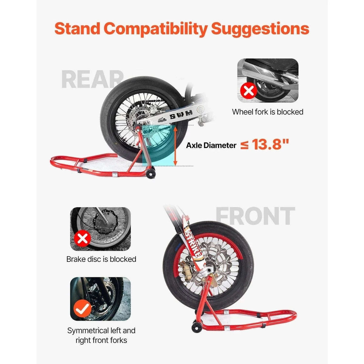 Motorcycle Front & Rear Stand Lift Combo 850lbs Adjustable-RED U L Type / CZECH REPUBLIC