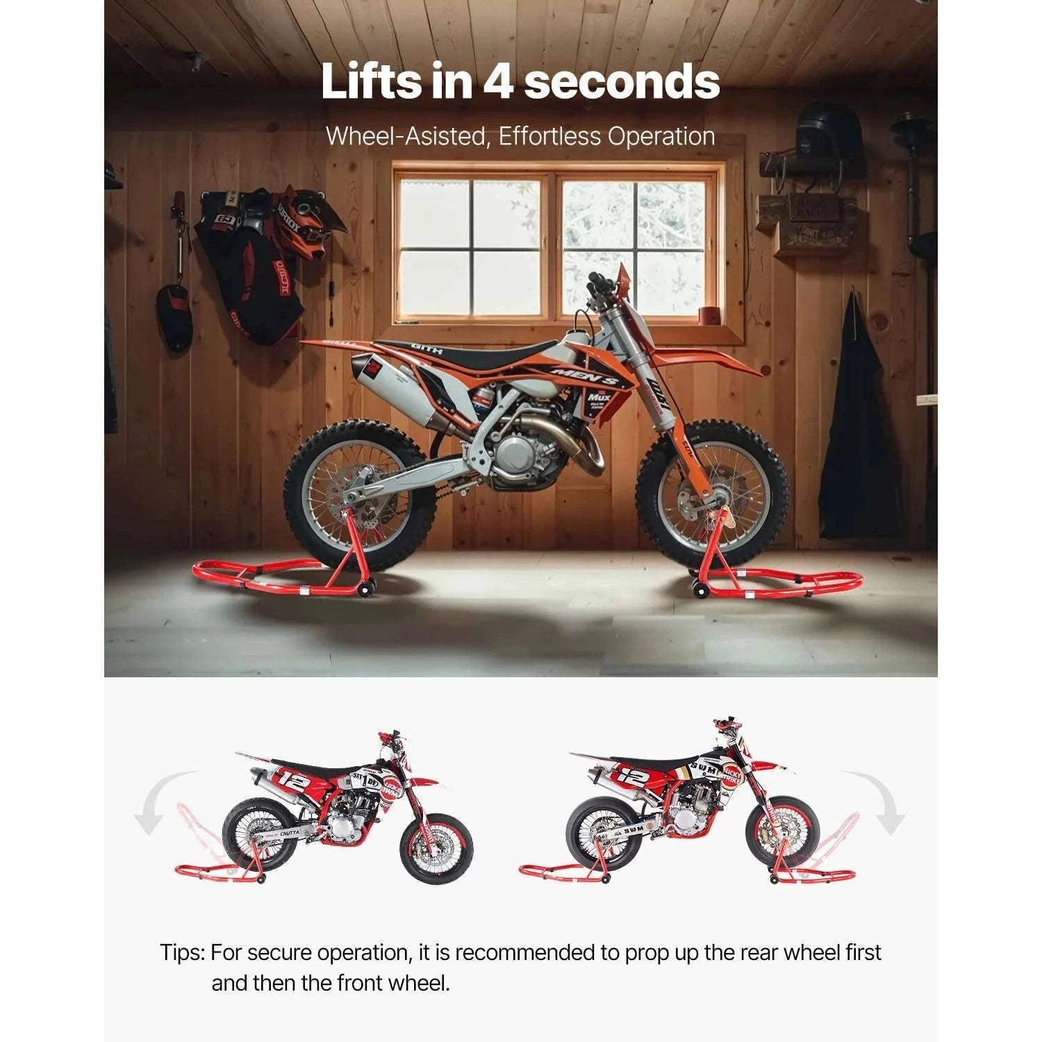 Motorcycle Front & Rear Stand Lift Combo 850lbs Adjustable-RED U L Type / CZECH REPUBLIC