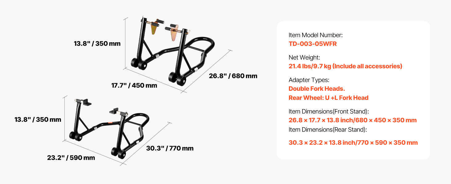Motorcycle Front & Rear Stand Lift Combo 850lbs Adjustable-RED U L Type / CZECH REPUBLIC