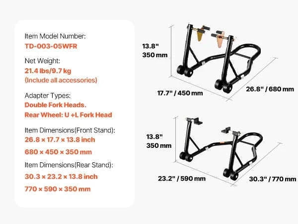 Motorcycle Front & Rear Stand Lift Combo 850lbs Adjustable-RED U L Type / CZECH REPUBLIC