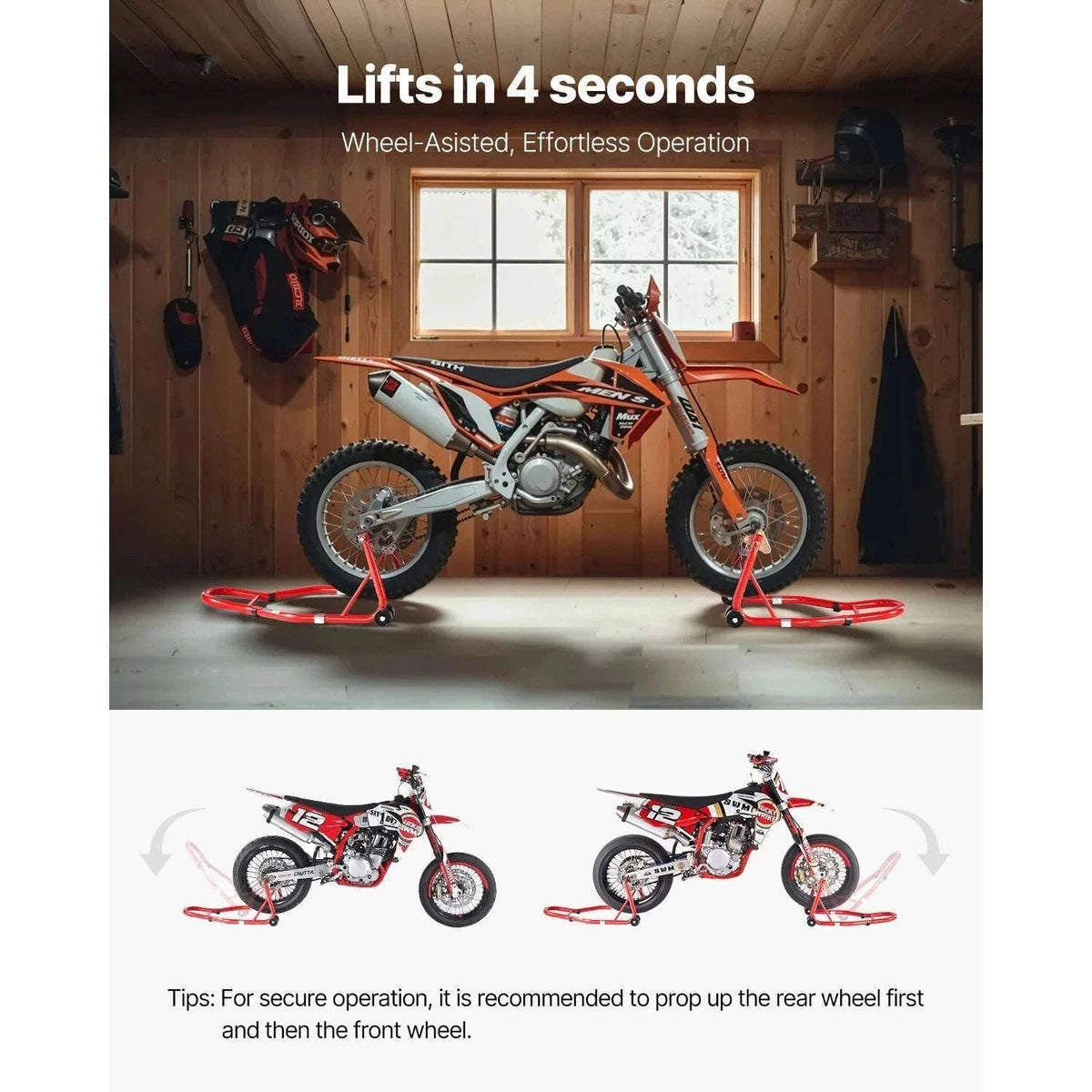 Motorcycle Front & Rear Stand Lift Combo 850lbs Adjustable-RED U L Type / CZECH REPUBLIC