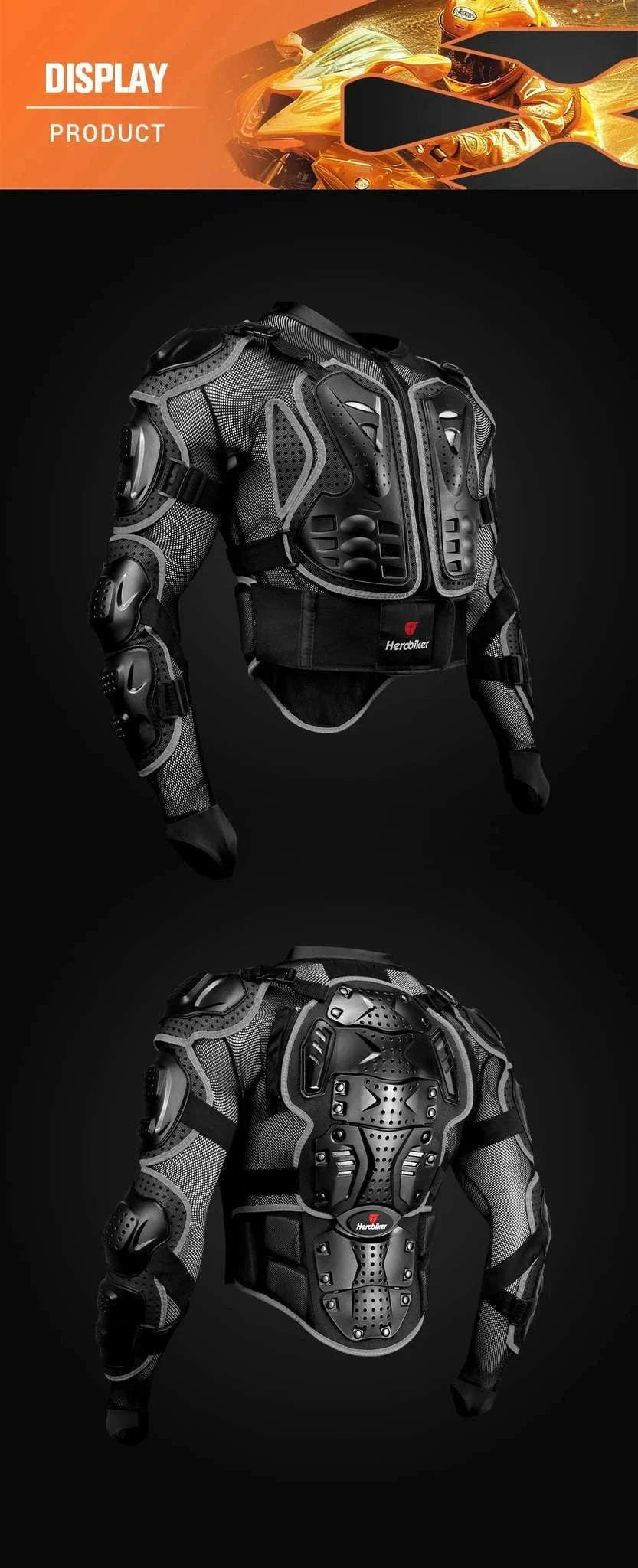Motorcycle Full Body Armor Jacket with Spine Chest Protection-MC1001-Black / M