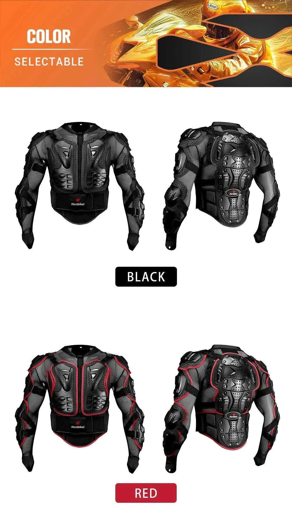 Motorcycle Full Body Armor Jacket with Spine Chest Protection-MC1001-Black / M