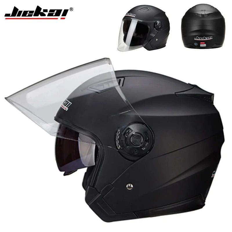 Motorcycle Half Helmet with Dual Visor UV Protection Lightweight-Matte Black / M