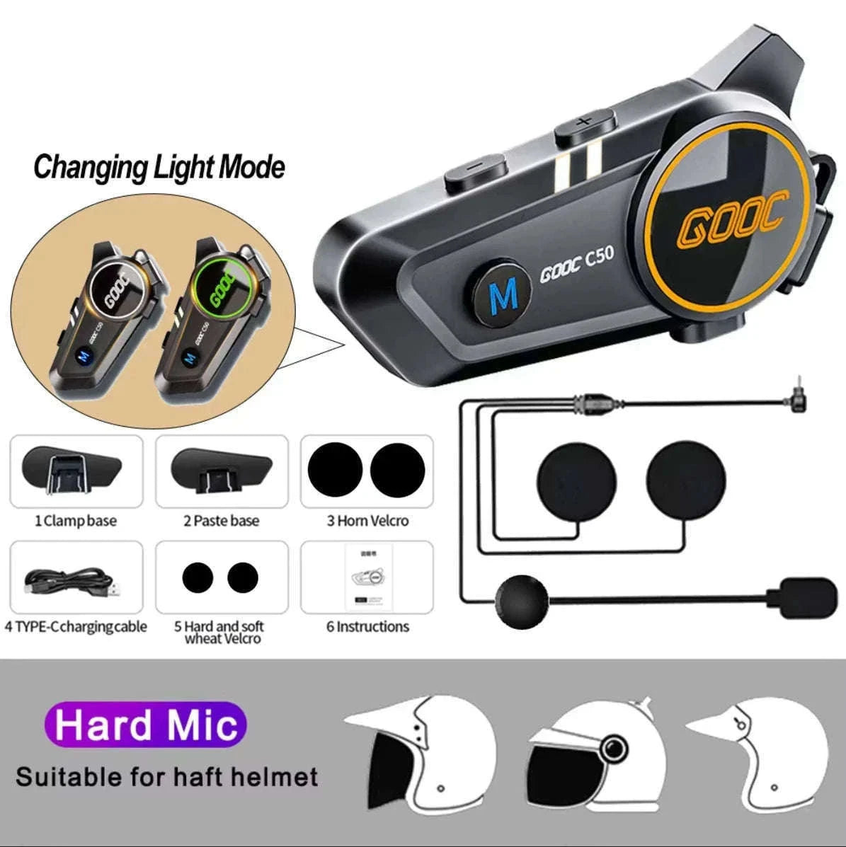 Motorcycle Helmet Bluetooth Headset with Deep Bass & Waterproof Design-hard Tube mic