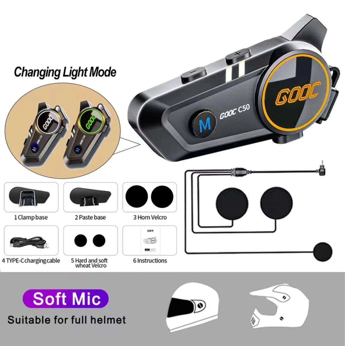 Motorcycle Helmet Bluetooth Headset with Deep Bass & Waterproof Design-hard Tube mic