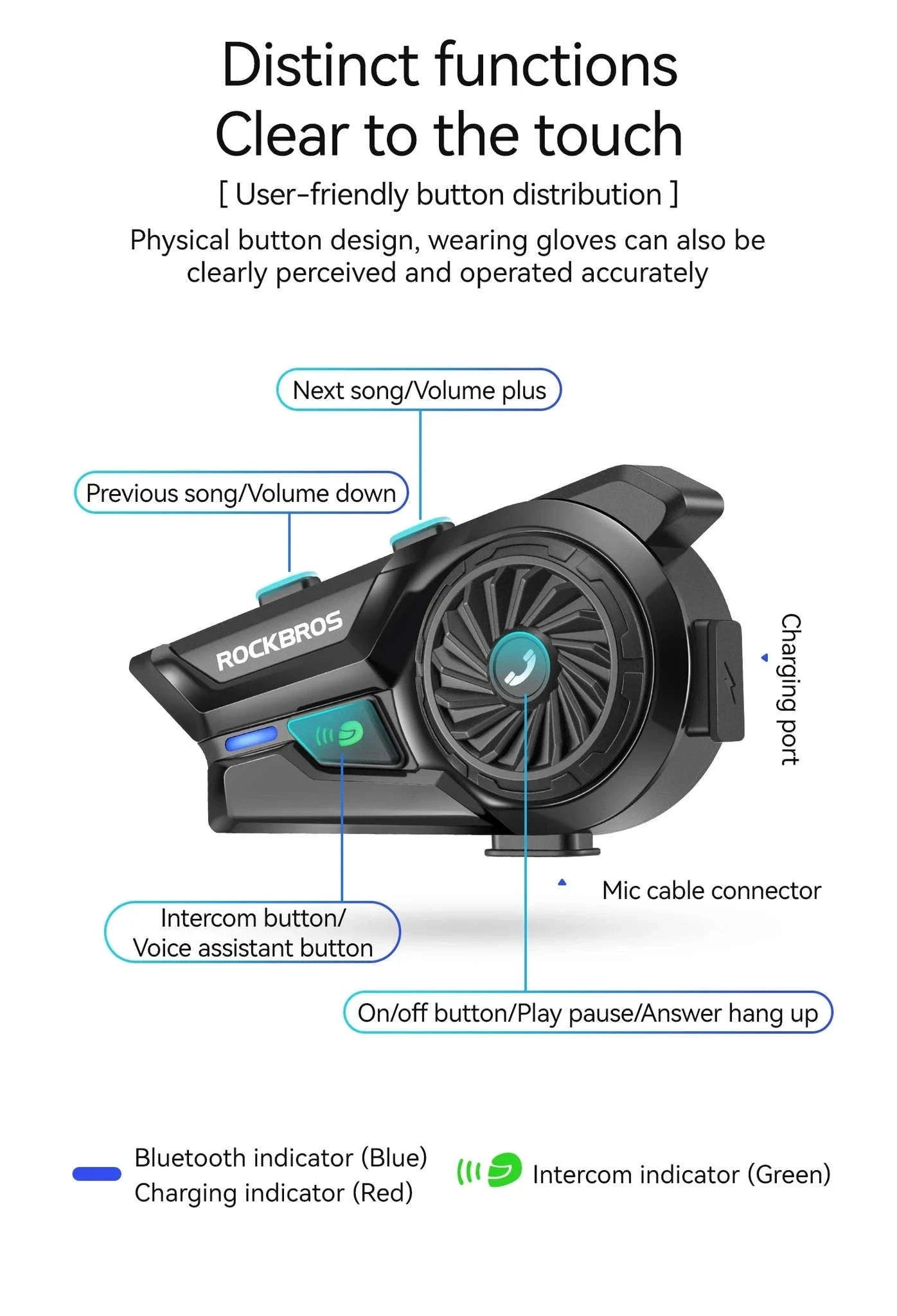 Motorcycle Helmet Bluetooth Headset with Intercom & Voice Control-R1