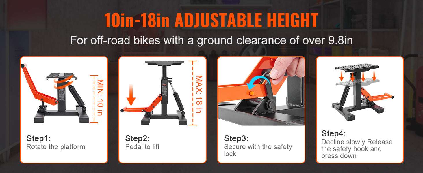 Motorcycle Jack Lift Stand 440lb Hydraulic Dirt Bike Hoist-440 lbs / 8 inch / United States