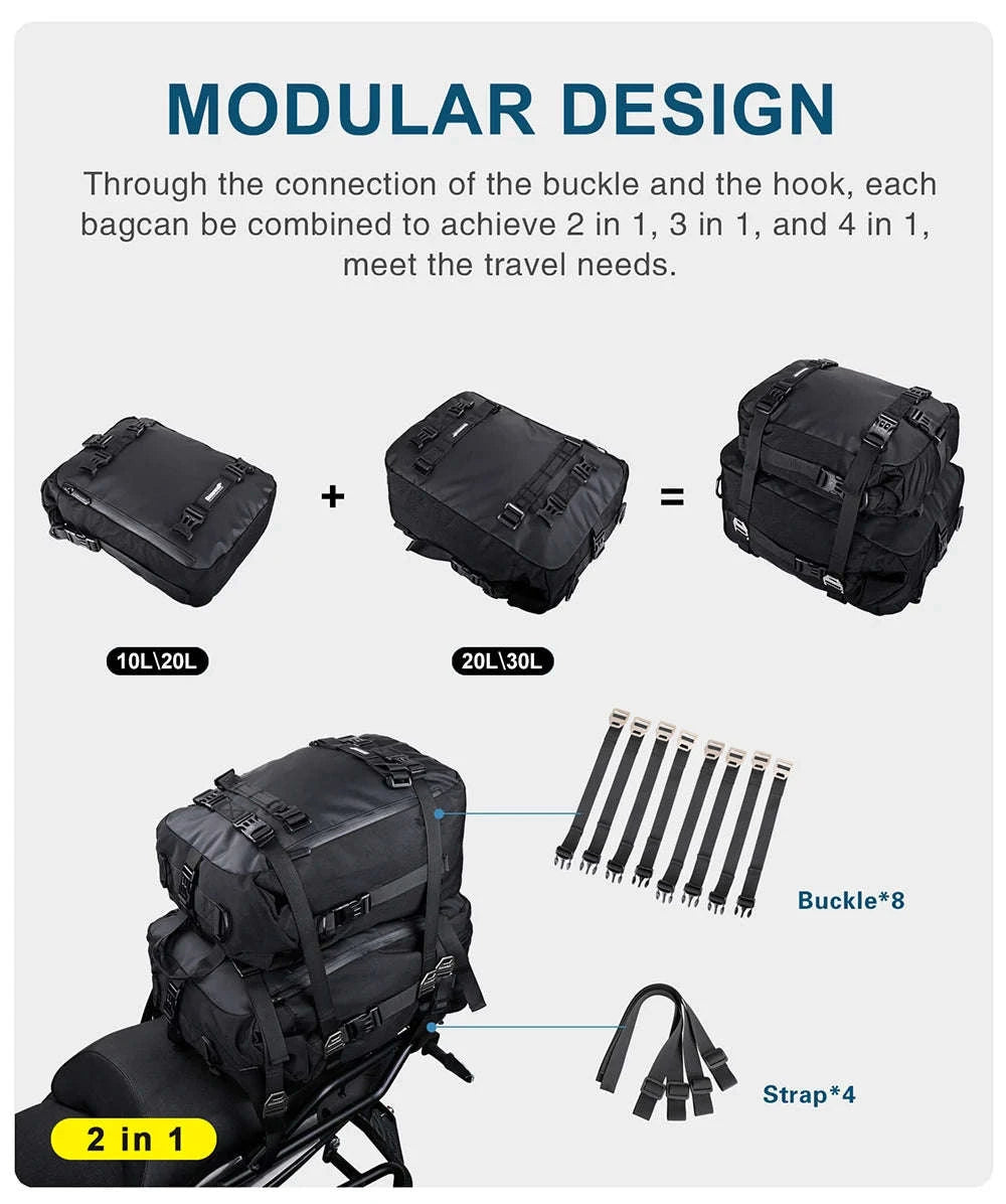 Motorcycle Rear Seat Bag Waterproof Luggage Pack-Black 10L / france