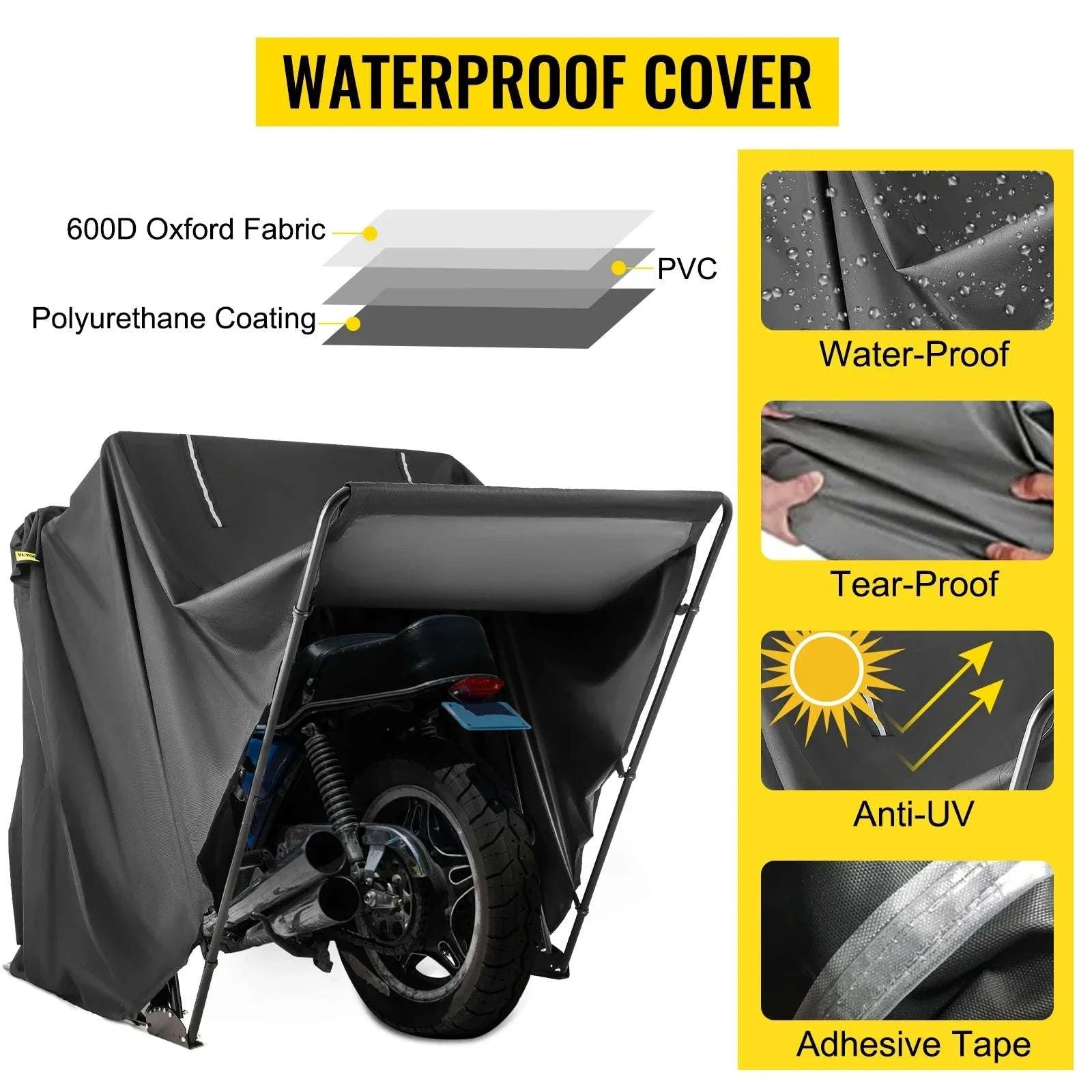 Motorcycle Shelter Tent Waterproof Garage with Steel Frame 106"-United States