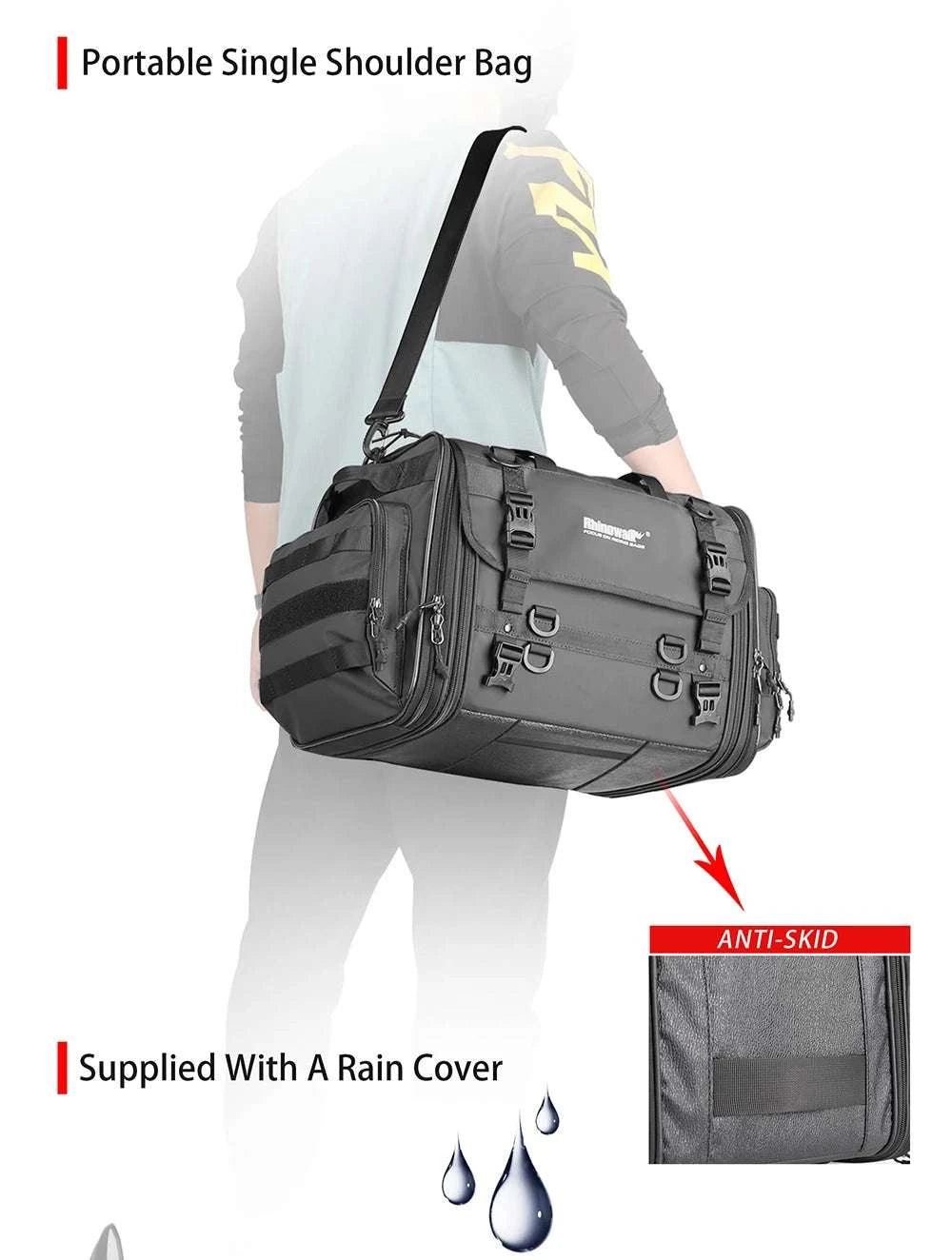 Motorcycle Tail Bag Expandable Luggage 19L–80L Rack Trunk Storage-M 19L-26L Black