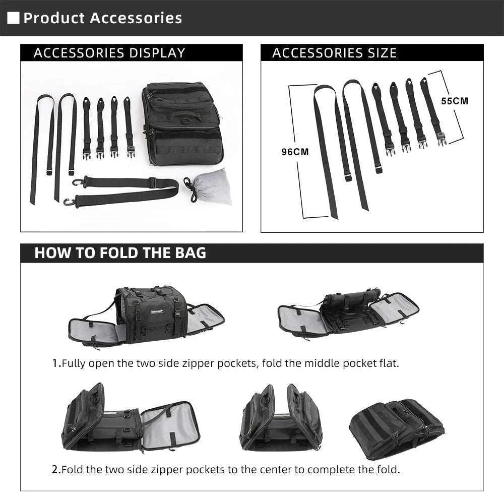 Motorcycle Tail Bag Expandable Luggage 19L–80L Rack Trunk Storage-M 19L-26L Black
