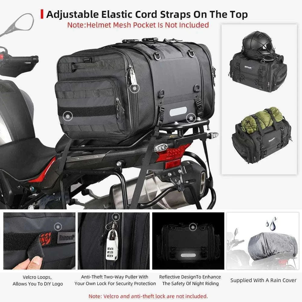 Motorcycle Tail Bag Expandable Luggage 19L–80L Rack Trunk Storage-M 19L-26L Black