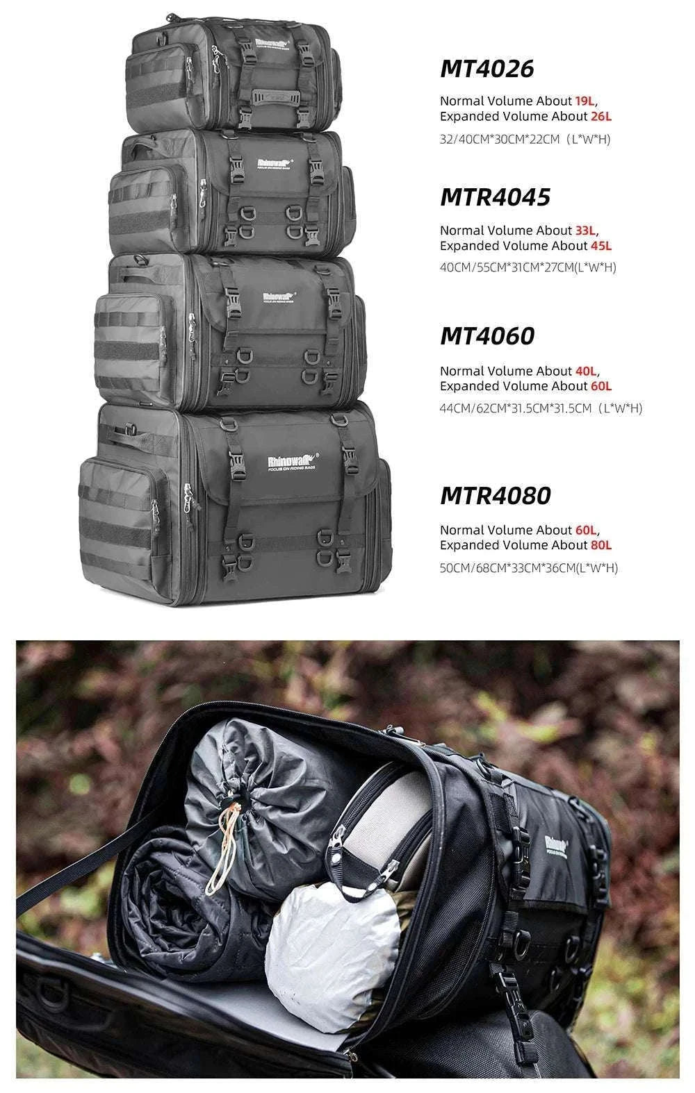 Motorcycle Tail Bag Expandable Luggage 19L–80L Rack Trunk Storage-M 19L-26L Black