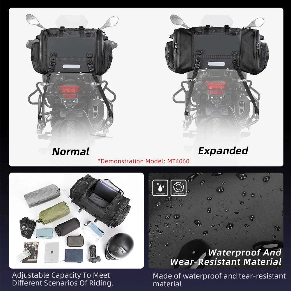 Motorcycle Tail Bag Expandable Luggage 19L–80L Rack Trunk Storage-M 19L-26L Black
